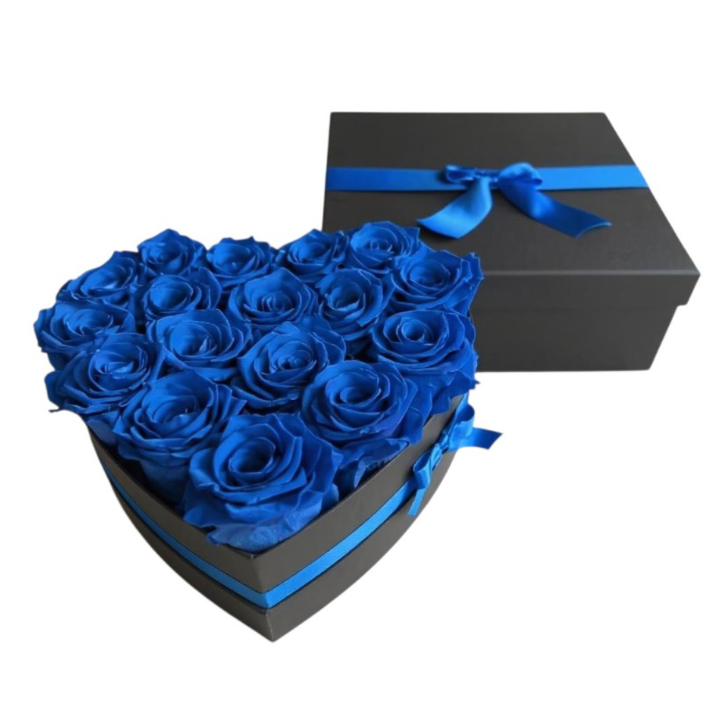 Preserved Natural Roses - Blue Floral Heart