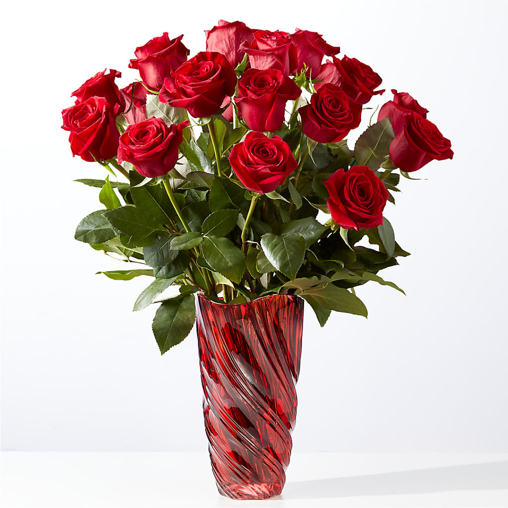 Classic Love Red Rose Bouquet with Luxe Swirl Vase – Albelos Flowers Llc, Tampa FL