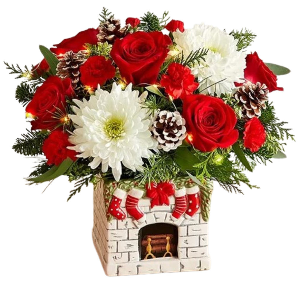 Christmas Fireplace – Albelos Flowers Llc, Tampa FL