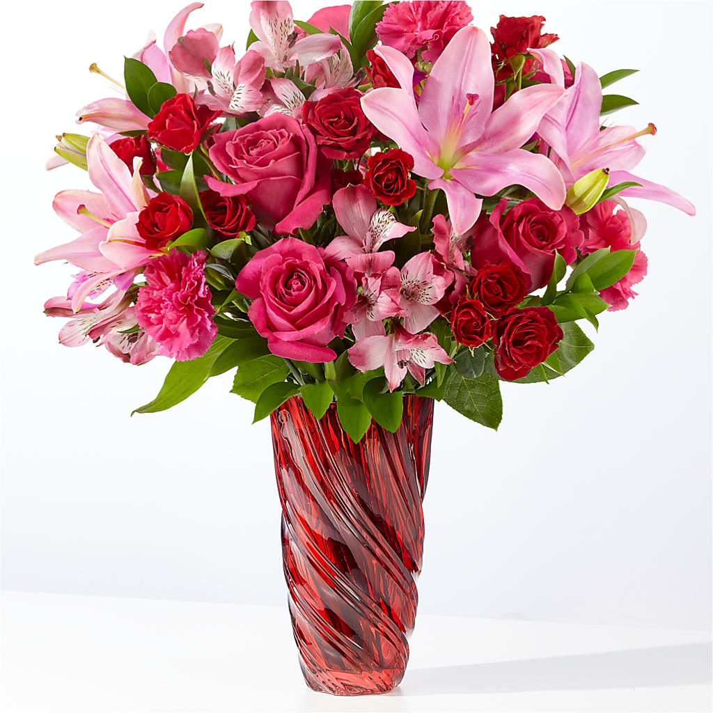 In Love Bouquet with Luxe Swirl Vase –  Albelos Flowers Llc, Tampa FL