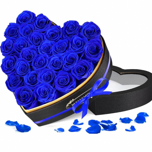 18 Preserved Natural Roses - Blue  Floral Heart