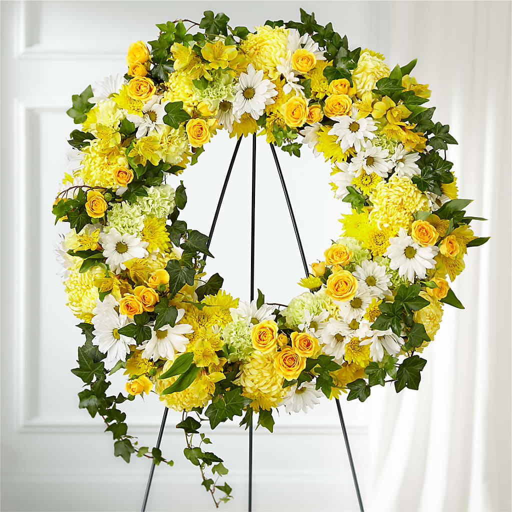 Golden Remembrance Wreath –  Albelos Flowers Llc, Tampa FL